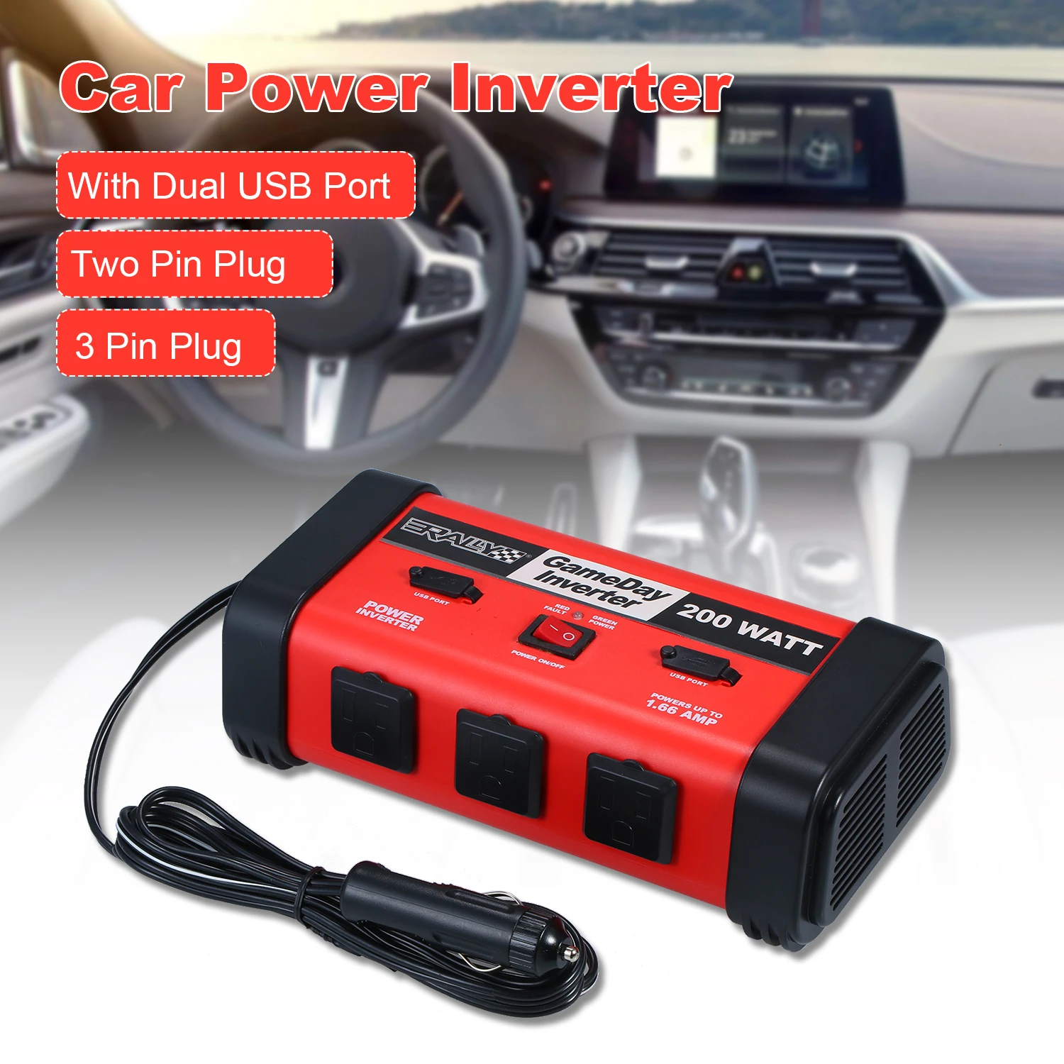 Автомобильный инвертор мощности 200 Вт преобразователь синусоидальной волны