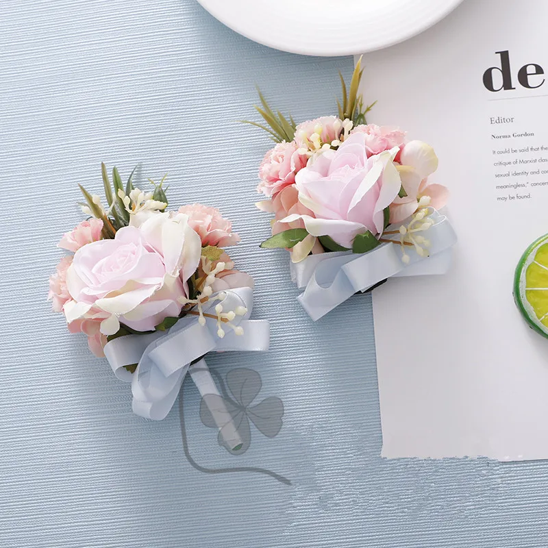 

8 шт./упак. розовые Искусственные декоративные цветы на запястье корсаж для свадебной вечеринки