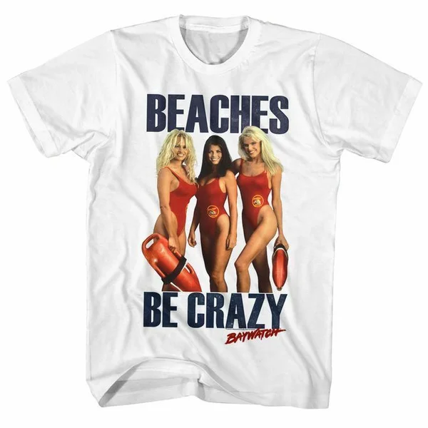 

Baywatch Mens Short Sleeve T-Shirt White Beaches 3 Crewneck Graphic Fashion Tee