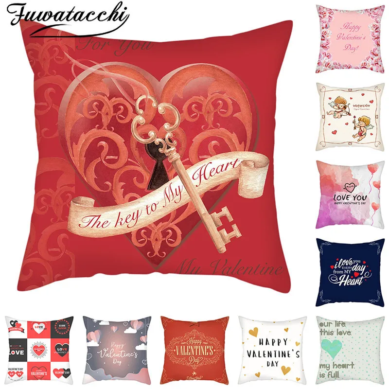 Fuwatacchi Valentine's Day Present Pillow Cover Lovely Heart Photo Cushion for Home Sofa Decorative Throw Pillowcases New | Дом и сад