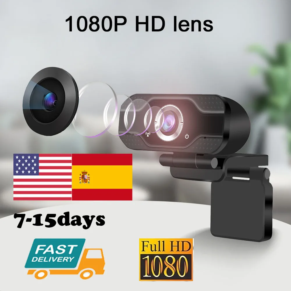 Испания США Быстрая доставка USB HD 1080P Веб камера Встроенный Микрофон Pro потоковая