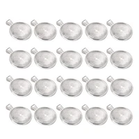 20 sets 25mm silver round shape clear crystal glass cabochons cover metal cabochon setting base for diy pendant jewelry making