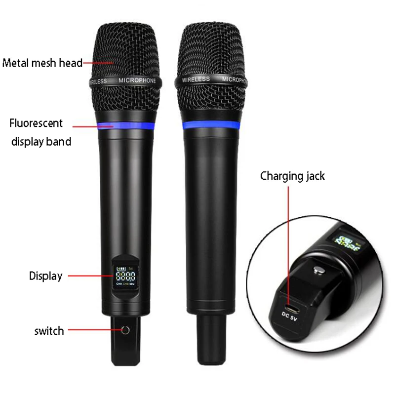 Wireless Microphone USB RCA MIC Handheld UHF Mic with Receiver for KTV Karaoke Party | Электроника