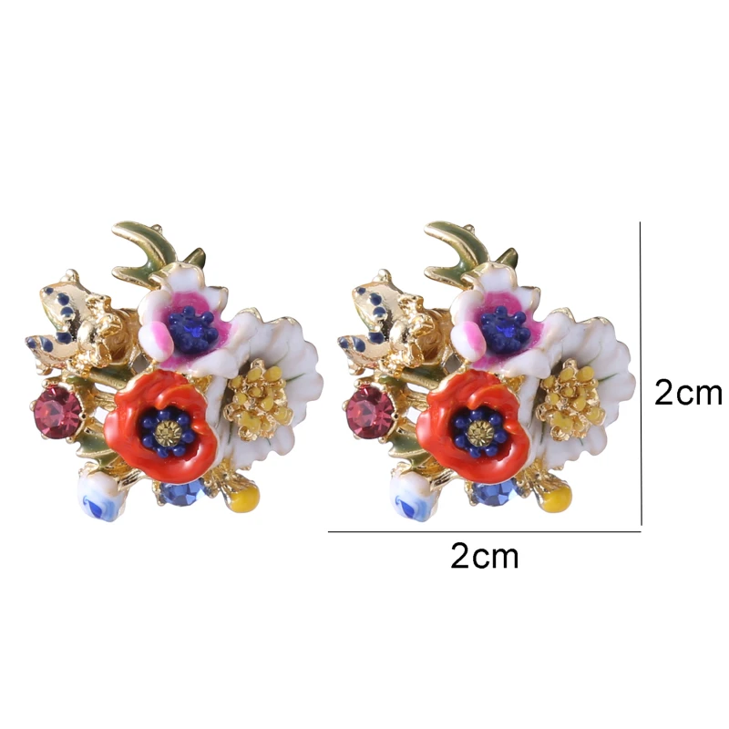 Ретро Цвет Фул Эмаль серьги в виде цветов 2021 старинных золотых сплав Multi цветы
