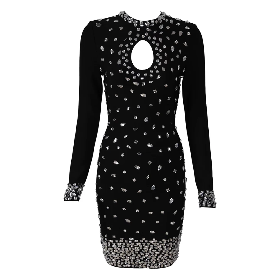 2019 высококачественное облегающее платье ручной работы со стразами черное с