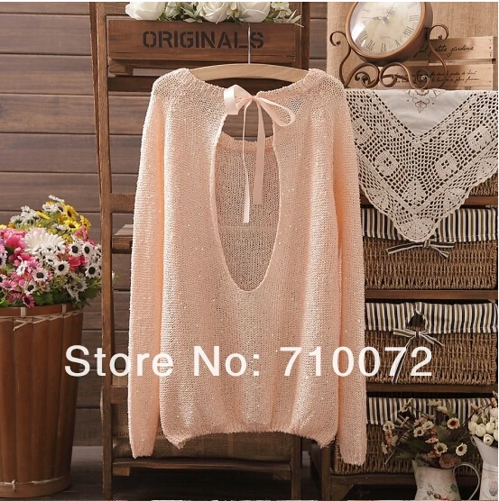 Женский вязаный свитер с блестками Свободный пуловер большого размера длинными