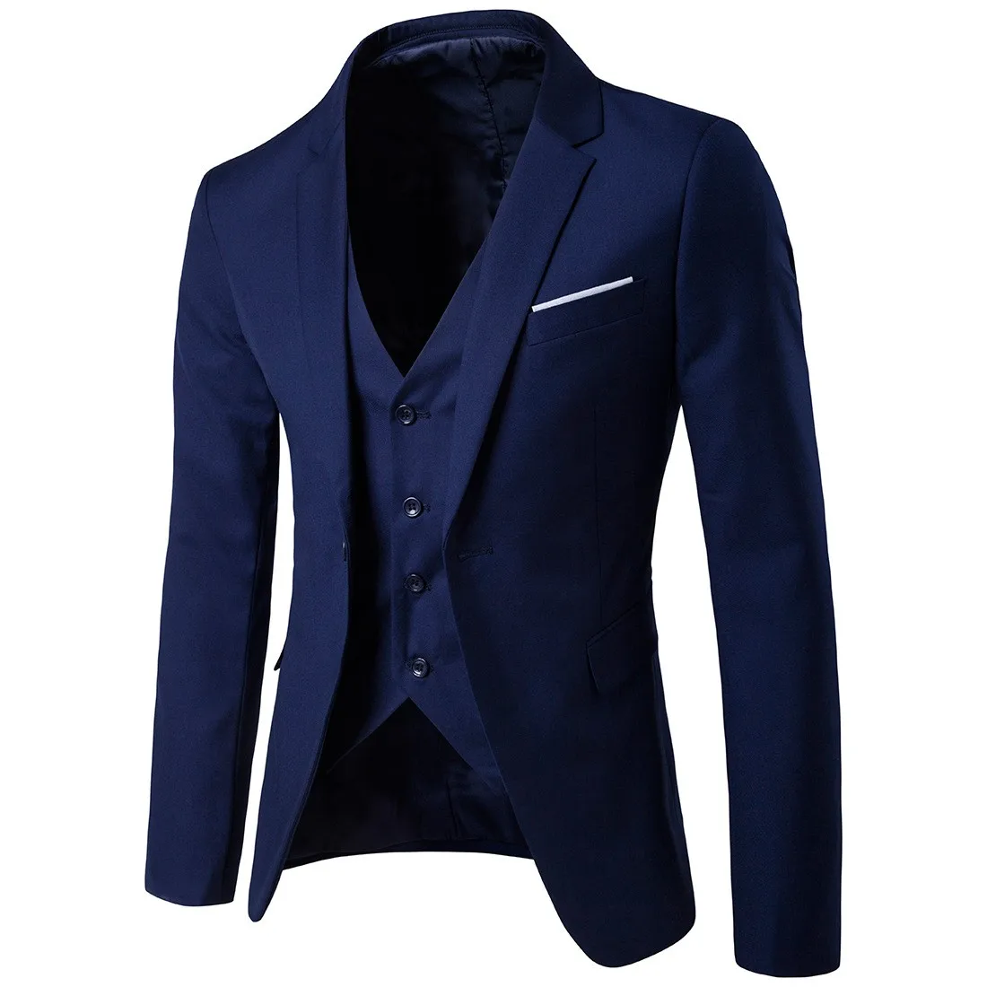 

Men's Suit Fashion sets Slim 3-Piece Suit Business Wedding Party Cotton Jacket Vest & Pants high quality Solid Mens Suit