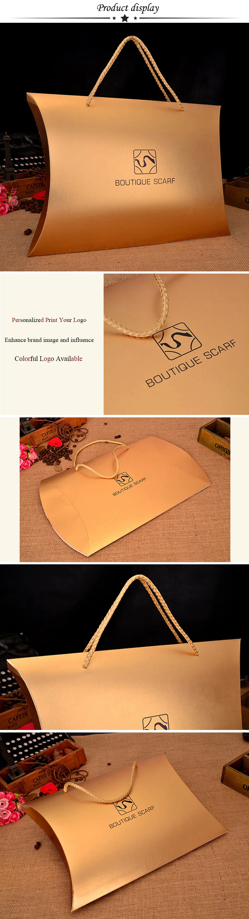 Индивидуальный Логотип название бренда Золотая Подушка Коробка, DIY подарок пряди для наращивания волос парик Упаковка Упаковочная бумажная коробка коробки