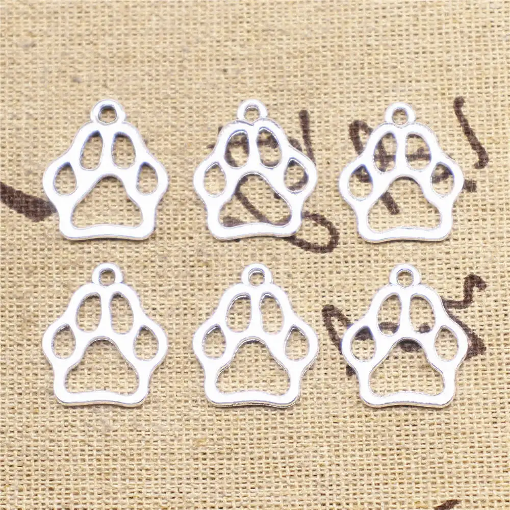 

Diy Jewelery Pendants Charm For Jewelry Making 19x17mm Dog Paw Charms Antique Silver Color 80pcs