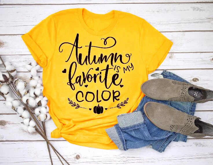 

Autumn Is My Favorite Color t-shirt camiseta rosa feminina fashion cotton graphic pumpkin Harvest slogan shirt quote tees- K814