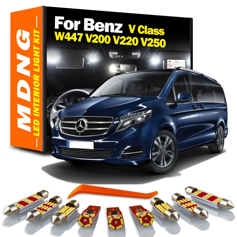 MDNG 19 шт. Canbus для Mercedes Benz V Class W447 V200 V220 V250 2015-2018 светодиодный интерьерный Купол Карта номерной знак комплект освесветильник автомобильная лампа - изображение