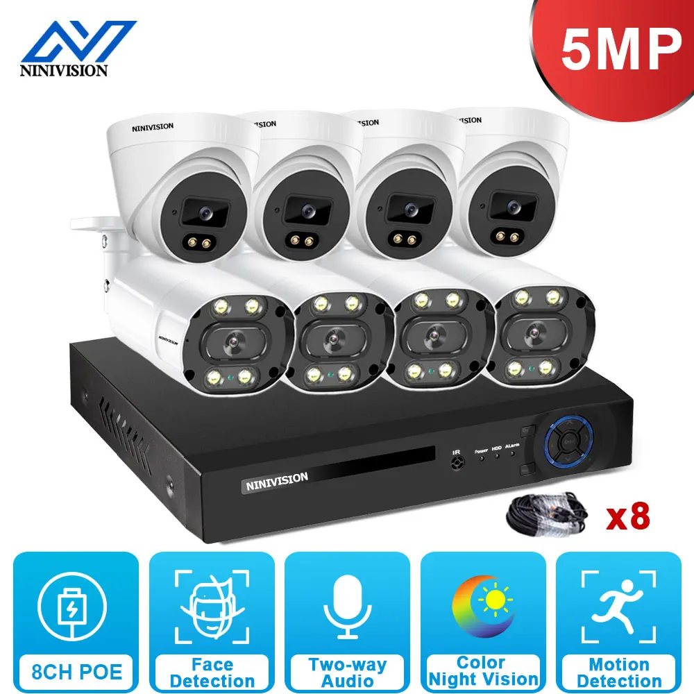 

H.265 + 8CH 5MP POE безопасности Системы 4CH NVR Kit IP камера с двухканальным аудио Камера наружное Обнаружение лица CCTV видеонаблюдение набор сетевого в...
