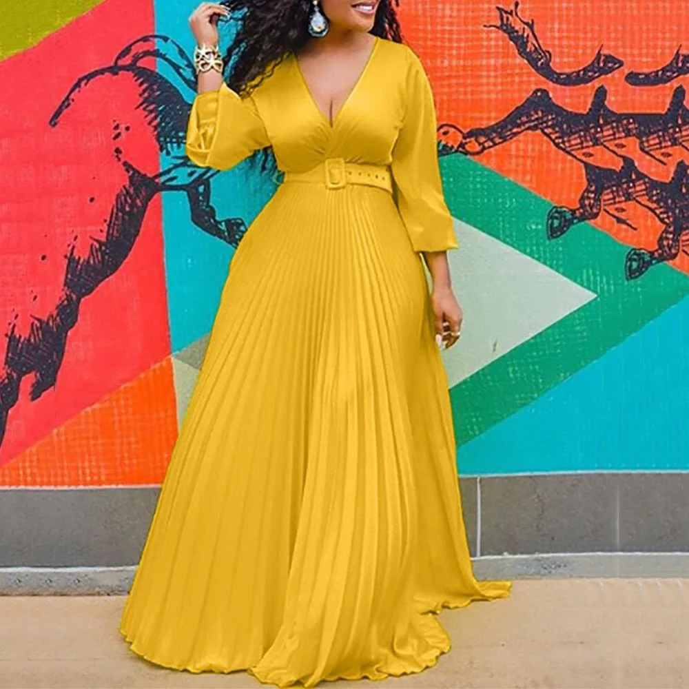 Женское шифоновое плиссированное платье желтое элегантное вечернее длинное в