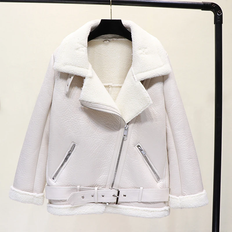 Winter Coats Women Thickness Faux Leather Fur Sheepskin Female Fur Leather Jacket Aviator Outwear Casaco Feminino enlarge