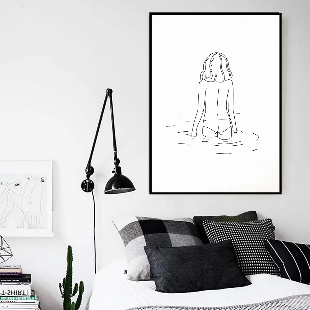 Линия искусства сексуальная девушка Рисунок печать минималистский Простой