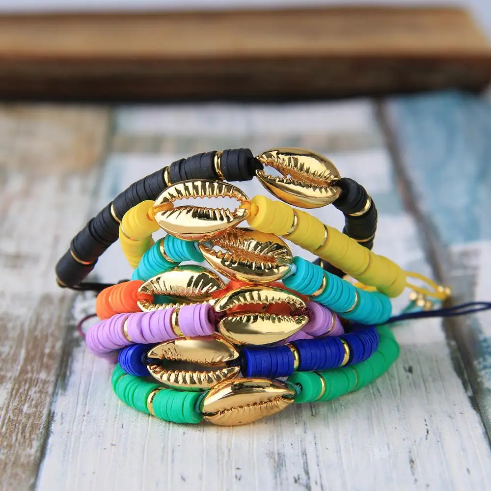 KELITCH радужные Каури браслеты Очаровательные летние резиновые бисерные