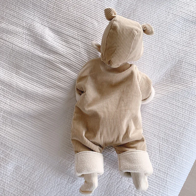 

DIbeberabbit Baby Romper Toddler Boys Jumpsuit Corduroy Baby Clothes Winter Thick Fleece Infant Boys Romper With Hat Overalls