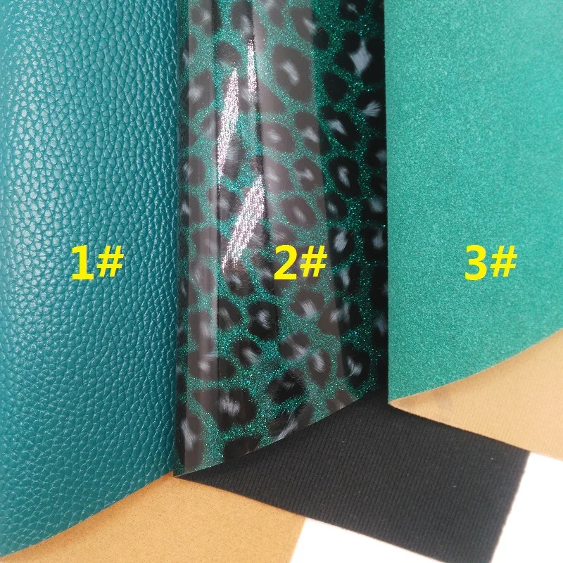 Зеленая блестящая ткань замшевая из искусственной кожи личи листы синтетической