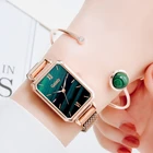 Женские кварцевые часы с браслетом из нержавеющей стали, с квадратным зеленым циферблатом