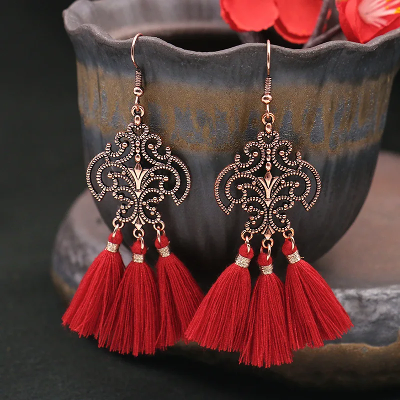 Богемные модные ювелирные изделия висячие серьги с кисточкой красные длинные |