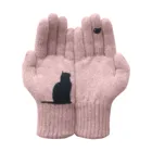 Зимние Хлопковые женские шерстяные перчатки, теплые кашемировые уличные теплые перчатки унисекс с принтом кошки на осень и зиму