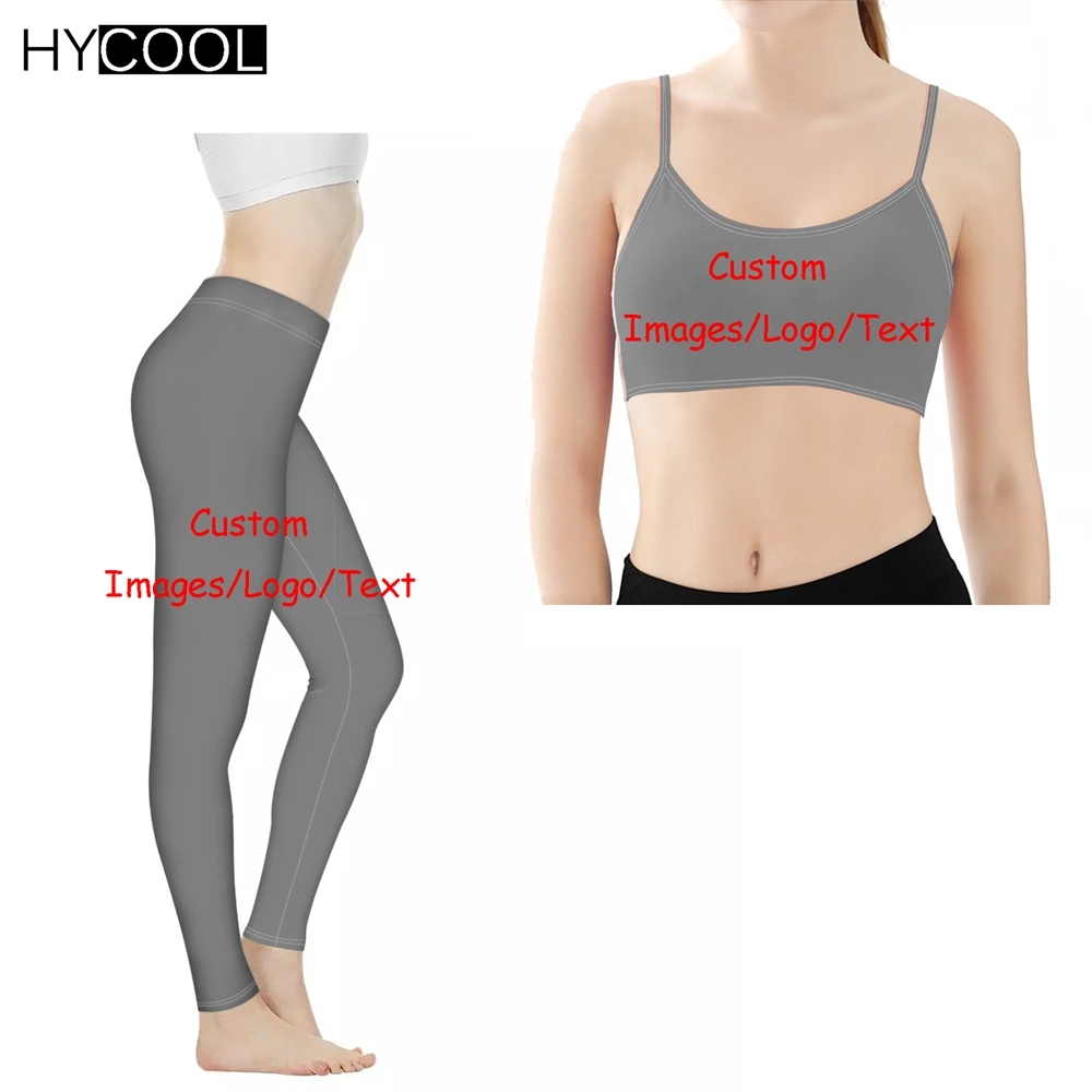 

HYCOOL Women Two Pieces Yoga Set Customized Images/Logo/Text Print Female Tracksuit Workout Outfits Leggings And Crop Tops Suits