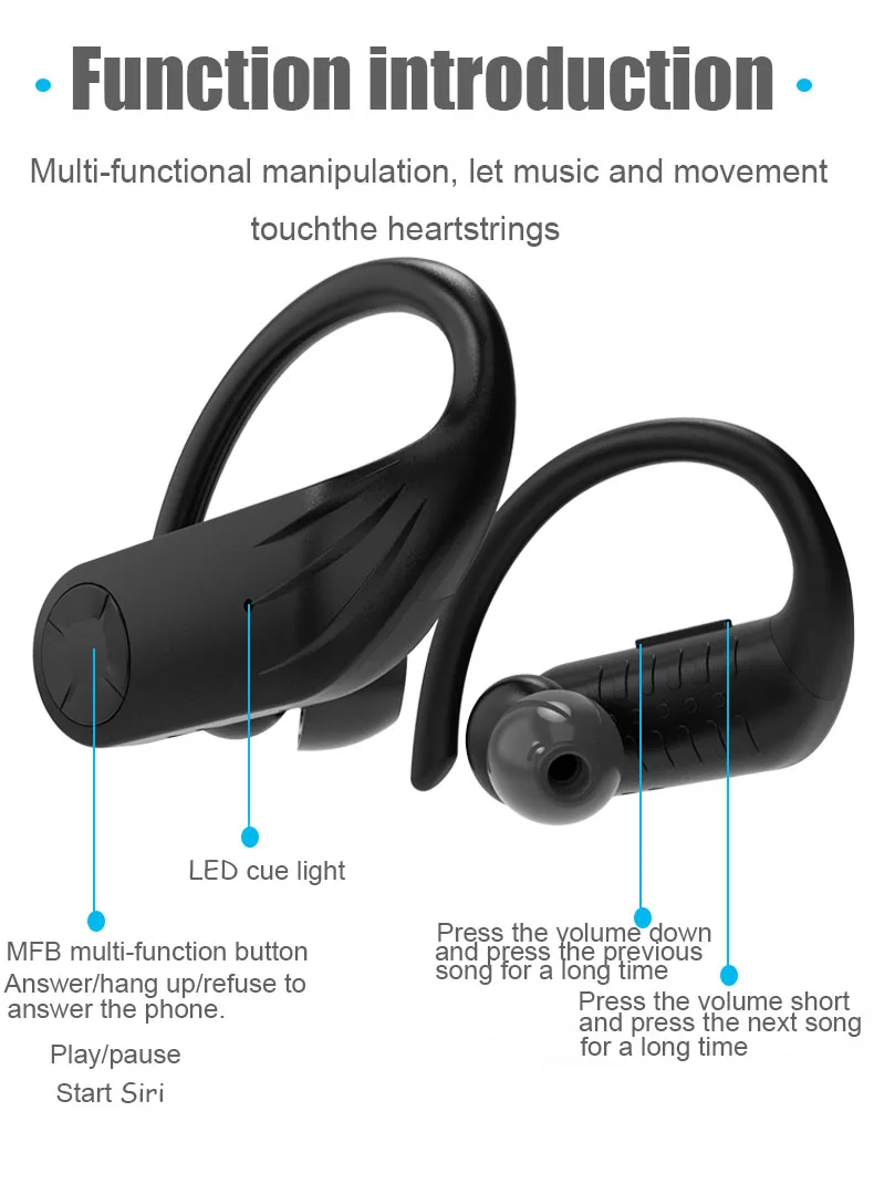 VITOG B1, Bluetooth 5,0, спортивные водонепроницаемые наушники, настоящие беспроводные наушники, ушные крючки, стерео, TWS 8D, гарнитура, PK Q62 Q32