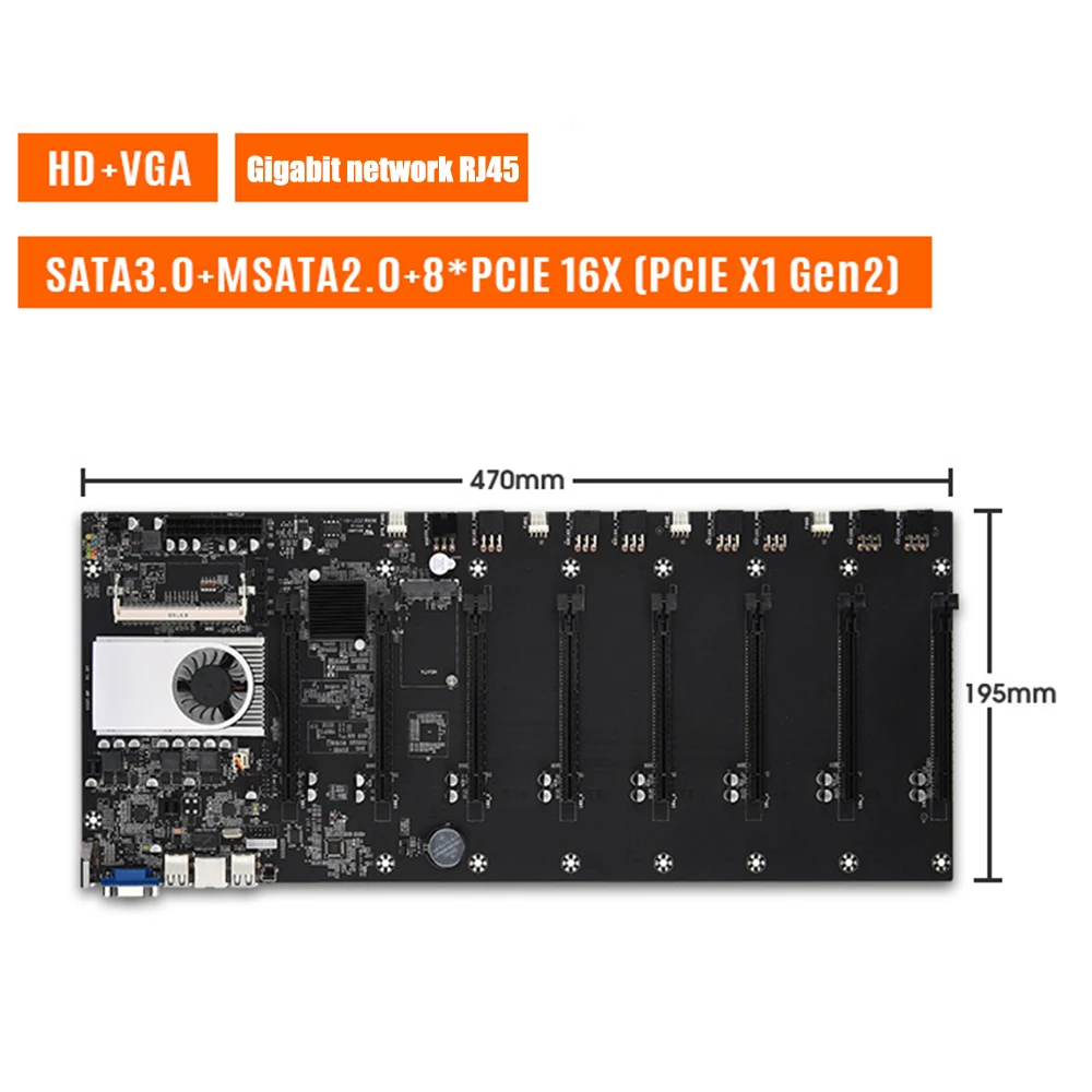 

BTC-T37 Miner Motherboard CPU Set Chipset 8 Video Card Slot DDR3 Memory Integrated VGA Interface Low Power Consumption