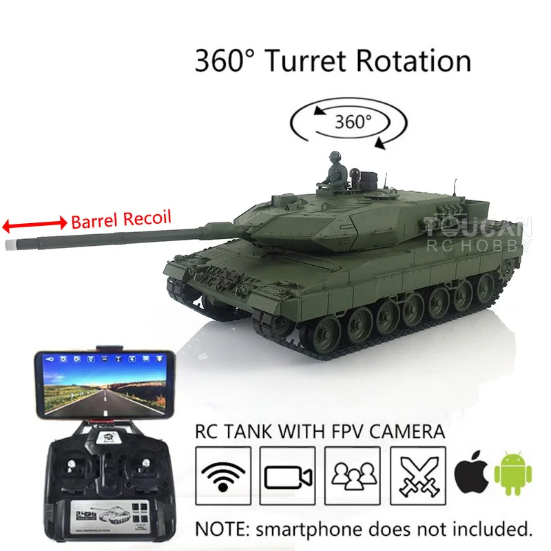 

HENG LONG 1/16 3889 TK7.0 RC Remote Conrtol Tank Panzer Leopard2A6 Car 360° Turret FPV Barrel Recoil Metal Tracks TH19271-SMT4