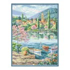 Белые наборы для вышивки крестиком с видом парка, тканевые наборы для вышивки 11CT 14CT, домашние украшения для вышивки крестиком с пейзажем