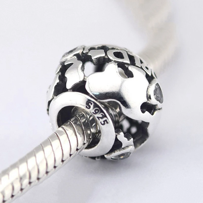 100% 925 пробы серебро по всему миру Шарм Подходит Pandora браслет прозрачный CZ