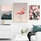 Настенная роспись, картина, холст, Декор для дома в скандинавском стиле, фламинго, цветы