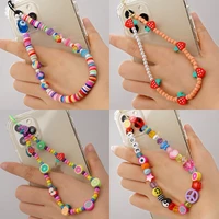new colorful acrylic bead smile mobile phone chain cellphone strap anti lost lanyard for women girls summer jewelry