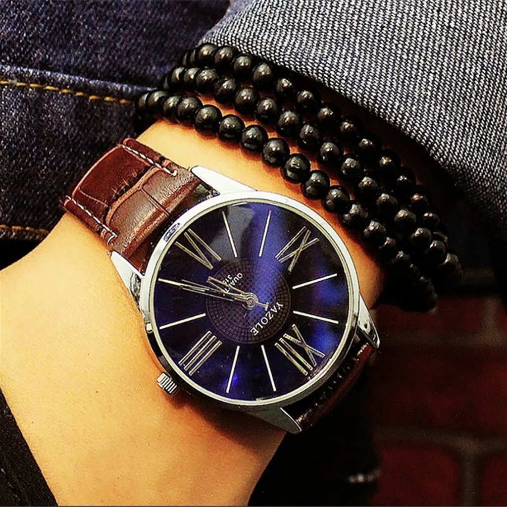 Модные классические большие цифровые часы с кожаным ремешком мужские деловые