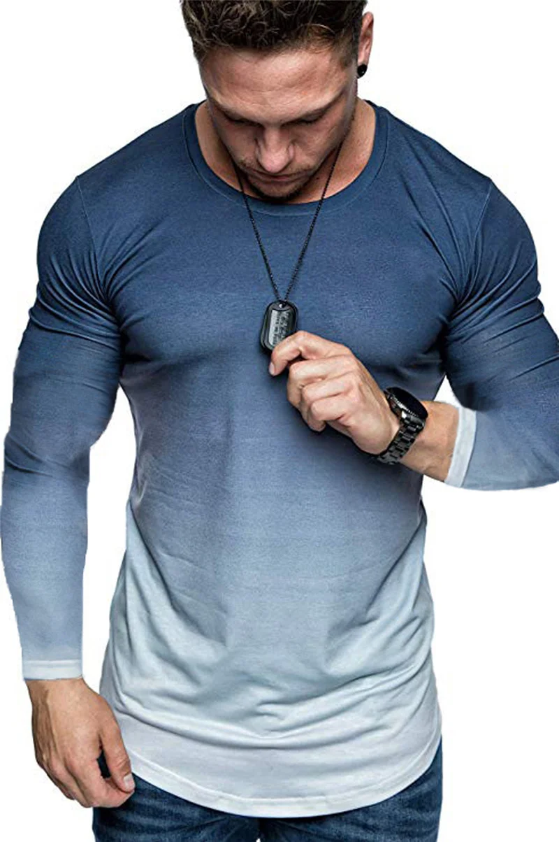 Футболка мужская с длинным рукавом приталенная градиентным переходом цвета