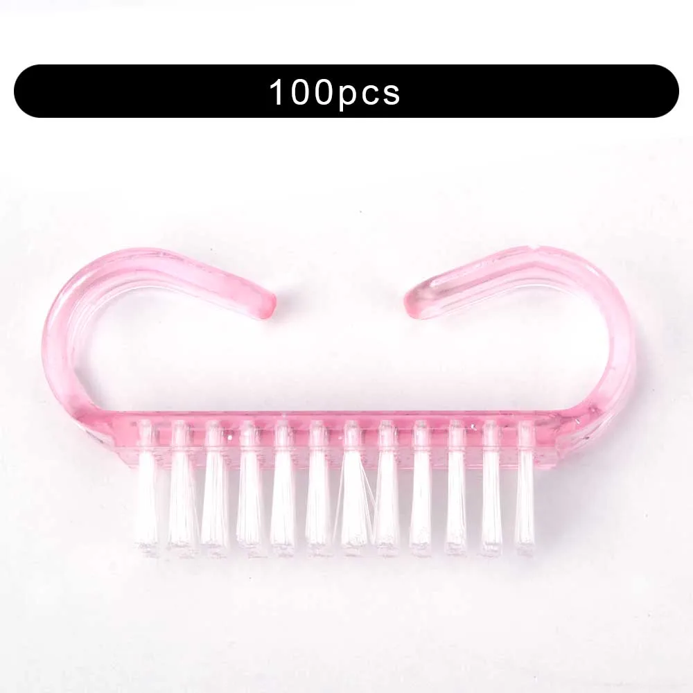100pcs Bright Pink 10/50/100 шт щеточка для чистки ногтей ручка Нейл-арт маникюра и педикюра, инструмент Пластик УФ-гель для ногтей для удаления для очистки от пыли Уход Макияж стиральная - Цвет: 100pcs Bright Pink