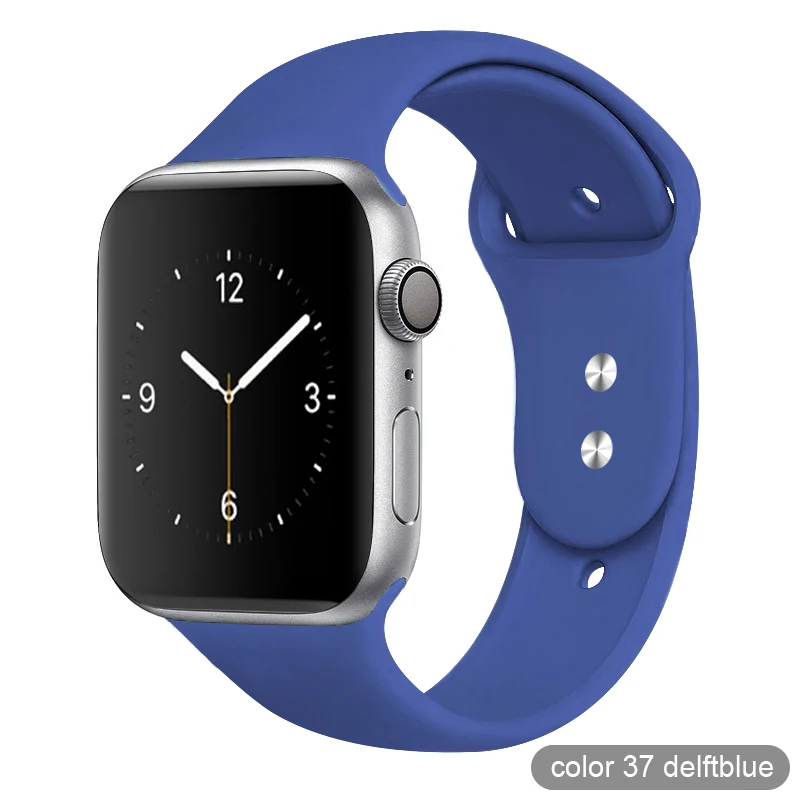 Цветной мягкий силиконовый спортивный ремешок для Apple Watch серии 1 2 3 4 5 38 мм 42 мм резиновый ремешок для часов 40 мм 44 мм iWatch 4/5 - Цвет ремешка: 37 Delft Blue