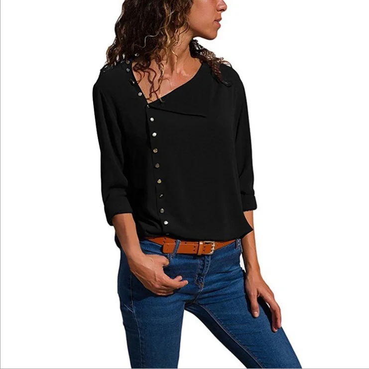 

Sexy Womens Plus Size Top Shirt Top Women Blouse New Female Ladies Clothing Skew Collar Long Sleeve