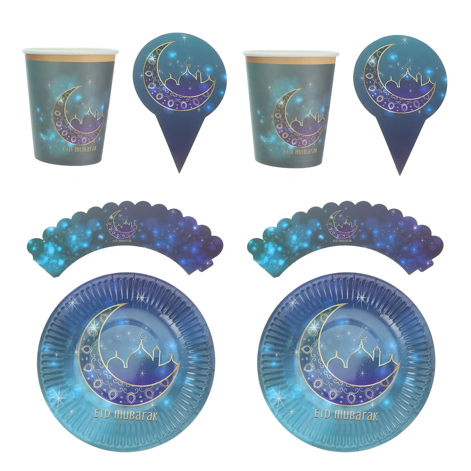 36 шт. ИД Мубарак Бумага чашки тарелки торта диски одноразовые вечерние поставок