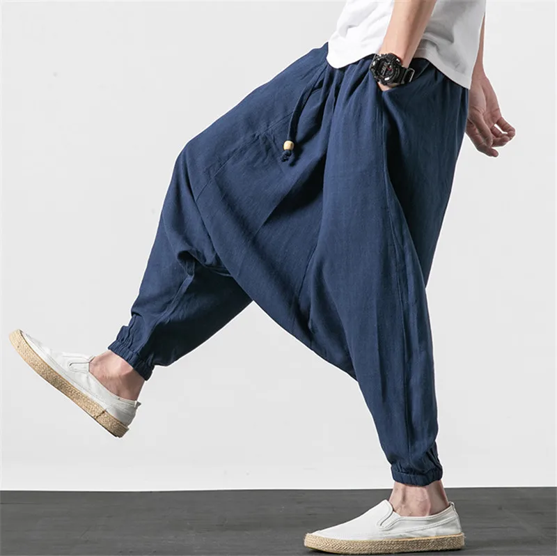

M-6XL 7XL Plus size men's cotton linen pants fashion 2020 Autumn long cross-pants Summer hip hop Dance pants black gary white