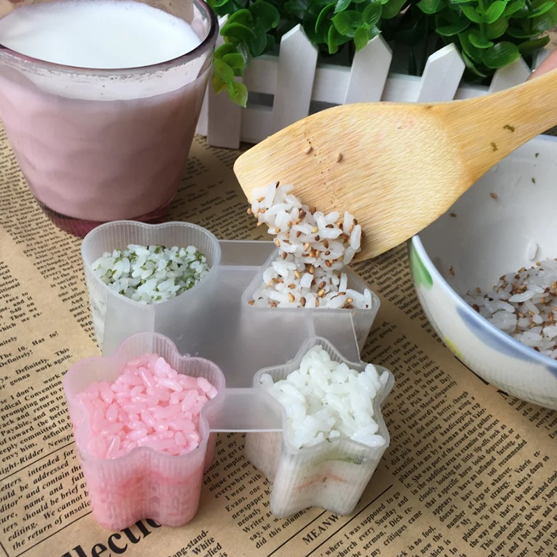 4 Pieces DIY Practical Kitchen Decoration Sushi Rice Ball Mold Food Press Triangle Love Five-pointed Star Manufacturer | Дом и сад