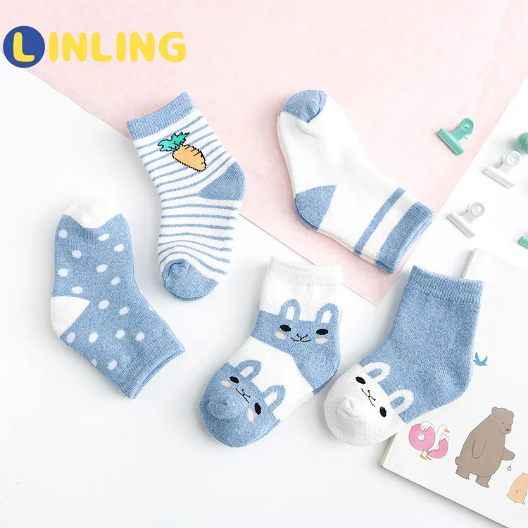 

LINLING 5 Pairs/lot Autumn Kids New Cute Cartoon Rabbit Socks Children Winter Thick Warm Socks Baby Boys Girls Cotton Socks P103