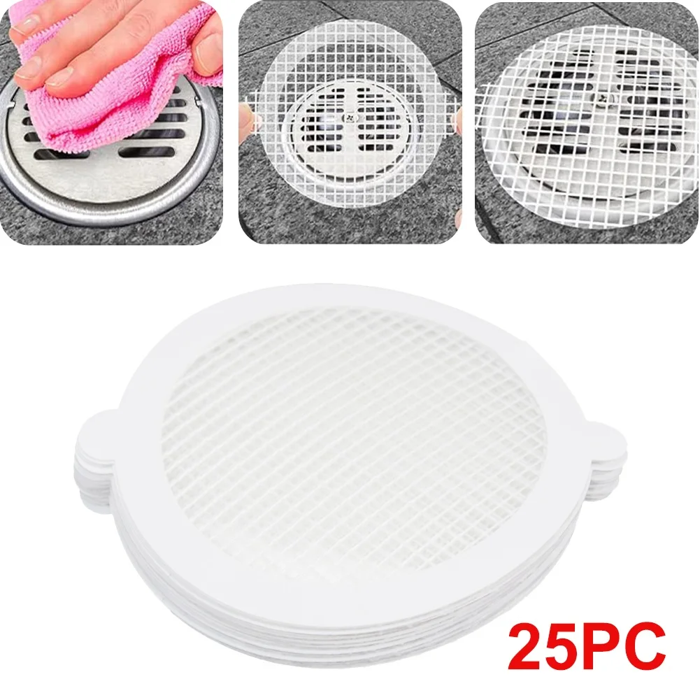 

25PCS Disposable Shower Drains Hair Catcher Mesh Stickers Bathroom Bathing Shower Hair Stoppers Sewer Accessories