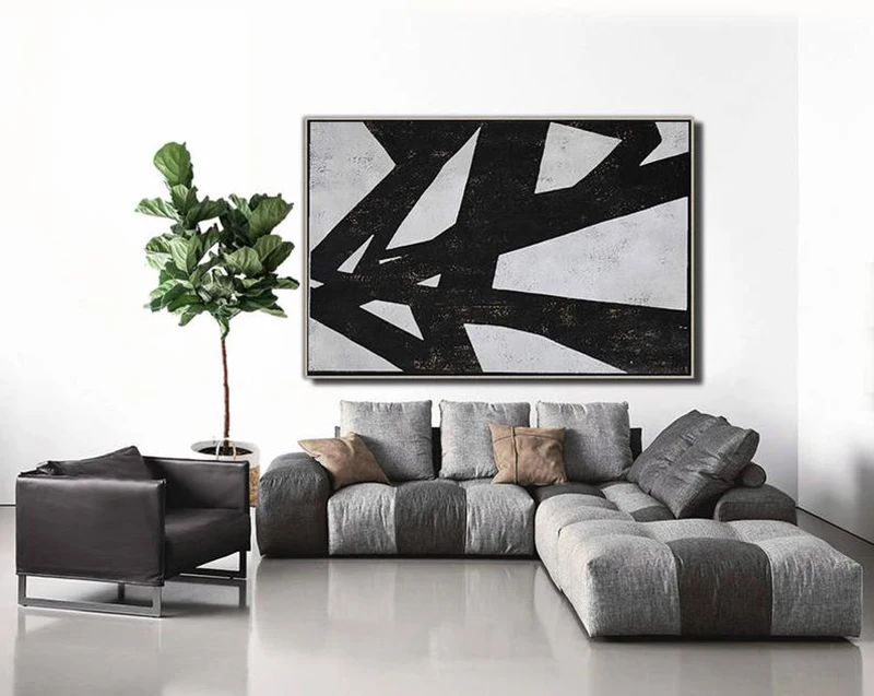 

Large Horizontal Canvas Art, Black and white Minimalist Modern Art Geometric Art Canvas Painting