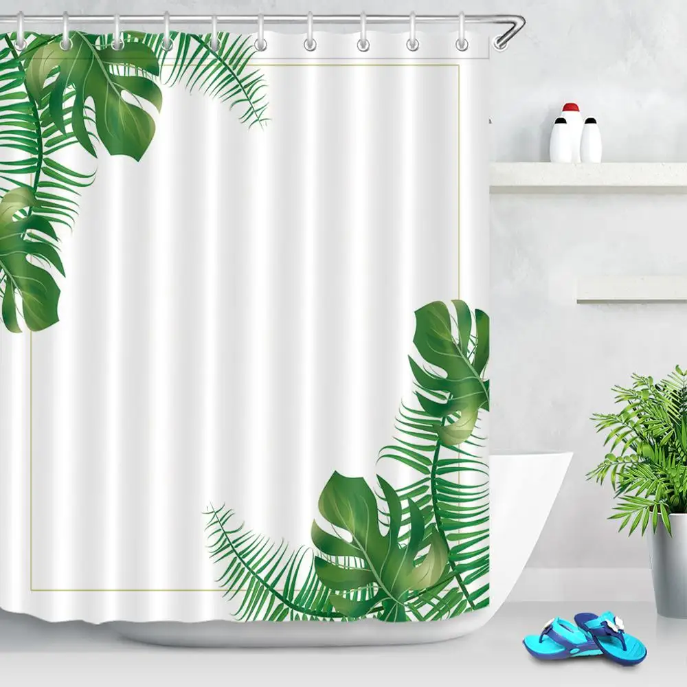 

Leaves Printing Shower Curtains for Home Decoration Tropical Plants Green Leaf Bathroom Curtain Waterproof Fabric Bath Screens