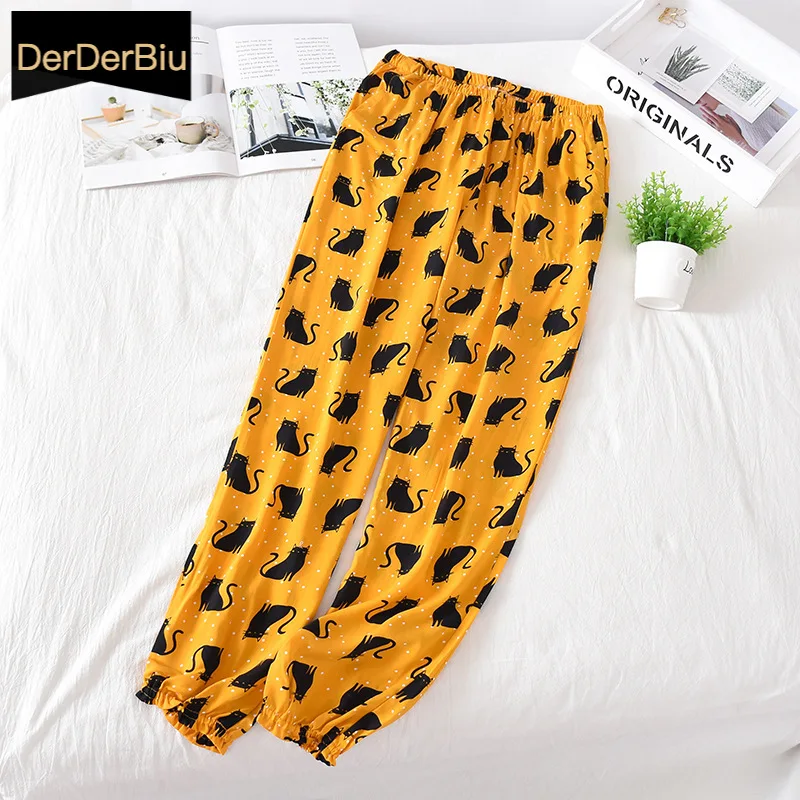 

Spring and Autumn Homewear Pants New Women Floral Sleep Bottoms Comfort Loose Cotton Satin Pants Elasticity Waist Ladies Large