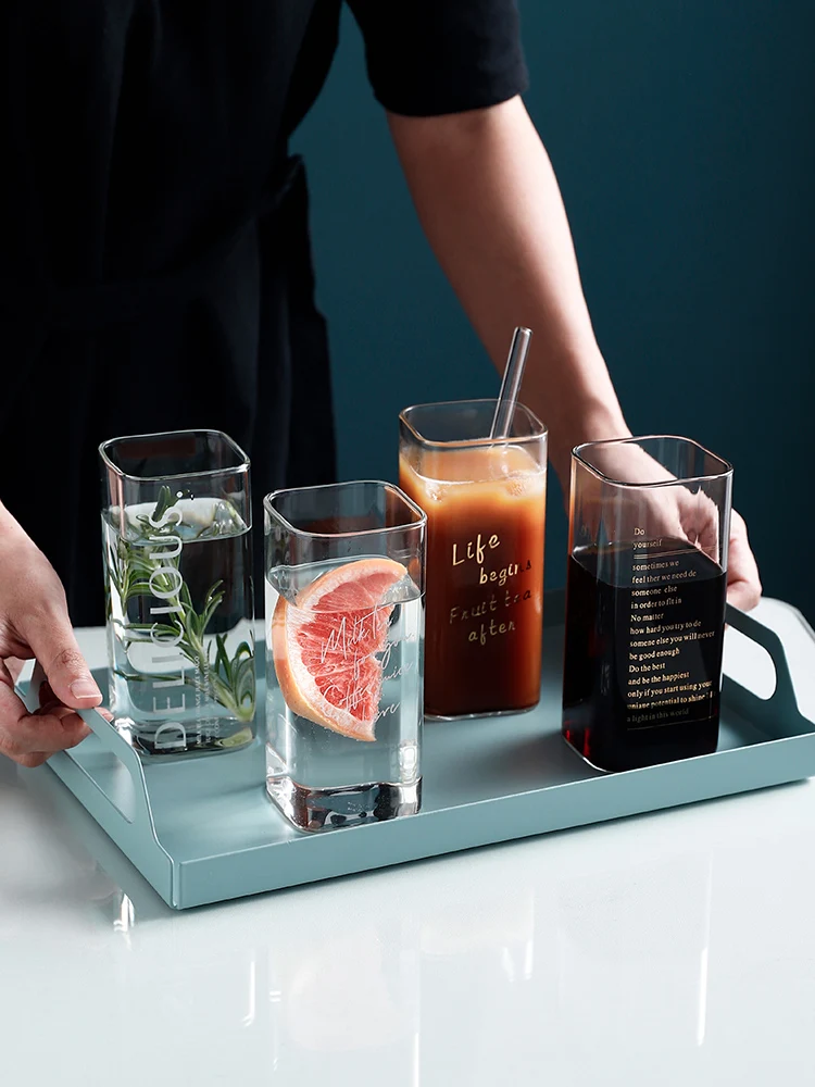 

Square Glass Cups Ice Coffee Stemless Alphabet Wine Glasses Transparent Glass Cup Office Wijnglazen Glassware Drinking 50