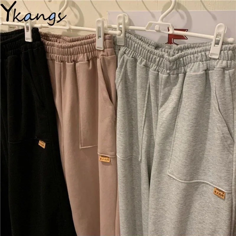 

Спортивные брюки-карго Y2k в стиле Харадзюку, однотонные джоггеры с эластичным завышенным поясом, спортивные мешковатые брюки в Корейском ст...