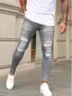 Мужские зауженные джинсы с вышивкой, рваные зауженные джинсы с дырками, байкерские облегающие брюки с вышивкой, модель 2021 года