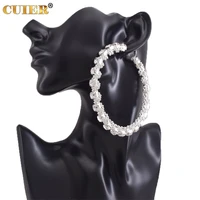cuier 8 5cm huge hoop earring for women bead chain rhinestone winding female earrings gift for girls big size jewelry